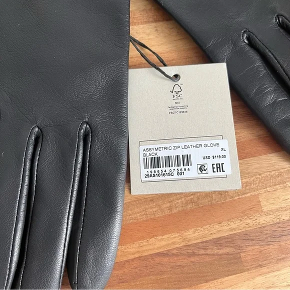AllSaints Black Leather Gloves with Asymmetric Zipper - Picture 4 of 8
